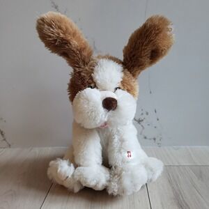 Sound N Light Animatronic Puppy 10 Inch White Brown Singing Lets Twist Again